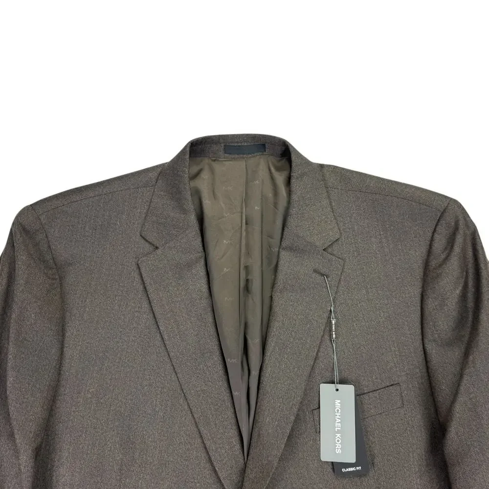 Michael Kors Mens Kidwell Classic Fit Wool Blend Stretch Suit Jacket Brown 50R